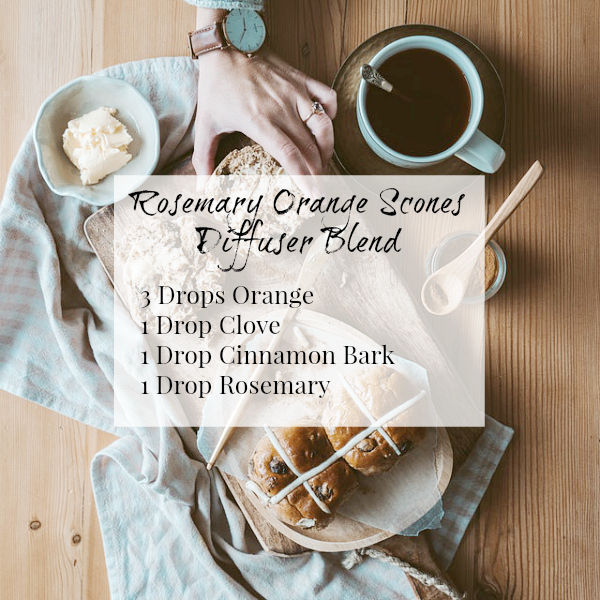 Fall Diffuser Blends: Rosemary Orange Scones contains a combination of orange, clove, cinnamon bark, and rosemary, creating the scent of a warm winter breakfast.